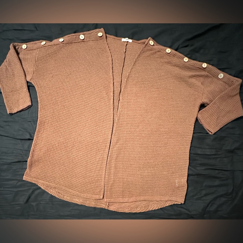 Brown Button-Accent waffle knit sweater